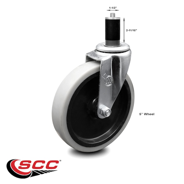 5 Inch Thermoplastic Rubber Wheel 1-1/2 Inch Expanding Stem Caster SCC